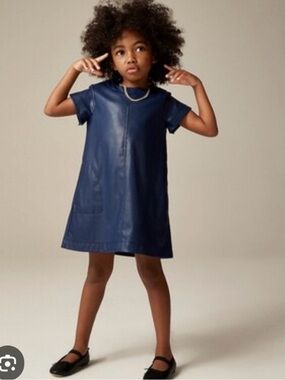 CrewCuts Faux Blue Leather Shift Dress Size 4